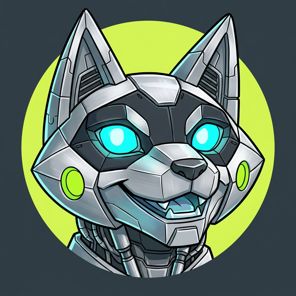 Original silver robotic fox mascot